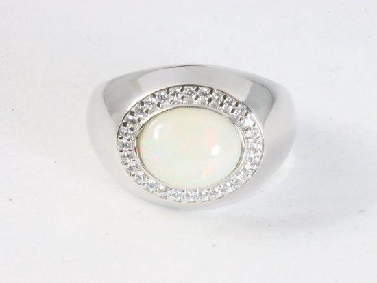 Hoogglans zilveren ring met Ethiopische opaal en witte topaas afbeelding 4