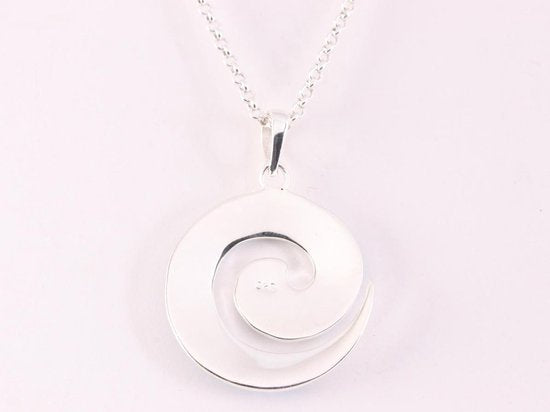 Ronde hoogglans zilveren hanger met Australische opaal aan ketting afbeelding 3