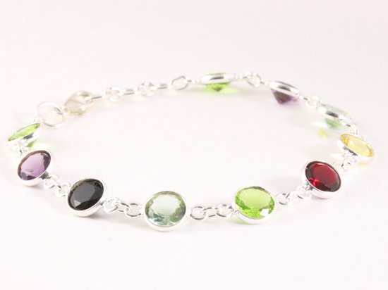 Fijne zilveren armband met multi color edelstenen afbeelding 2