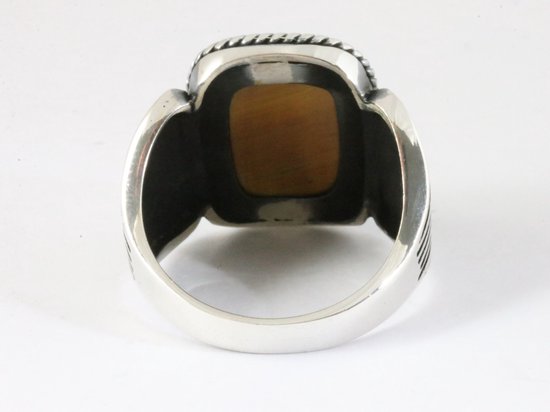 Zware bewerkte zilveren ring met tijgeroog afbeelding 3