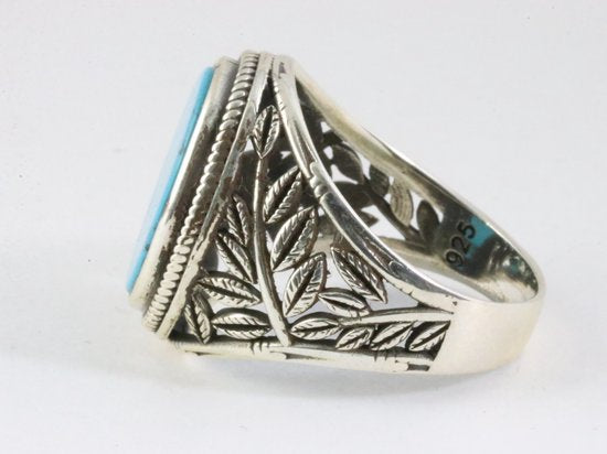 Zware bewerkte zilveren ring met blauwe turkoois afbeelding 2