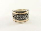 Traditionele bewerkte zilveren ring met 18k gouden banden afbeelding 4