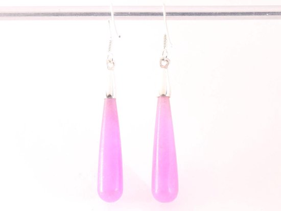 Lange zilveren pegel oorbellen met paarse agaat afbeelding 3