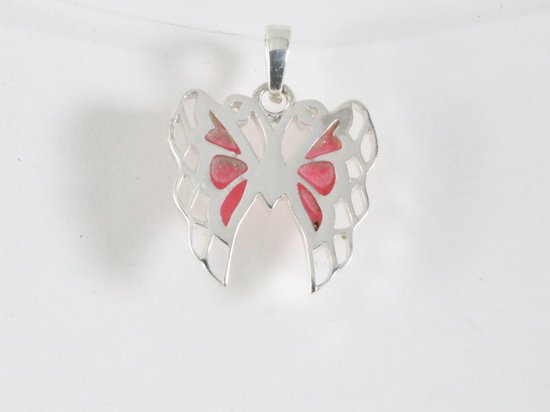 Fijne zilveren vlinder hanger met roze parelmoer afbeelding 3