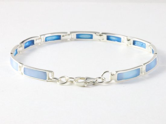 Hoogglans zilveren armband met blauwe schelp afbeelding 2