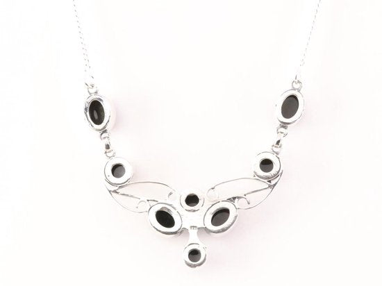 Bewerkte zilveren ketting met onyx afbeelding 2