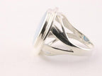 Grote ronde zilveren ring met lichtblauwe schelp afbeelding 2