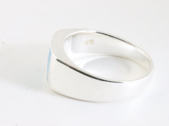 Zilveren zegelring met blauwe turkoois afbeelding 2