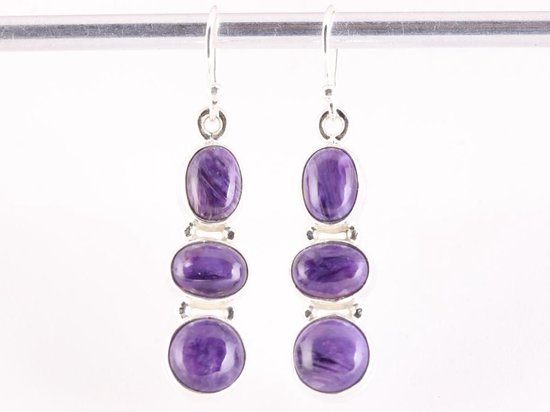 Zilveren oorbellen met charoiet afbeelding 4