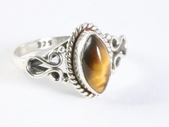 Fijne bewerkte zilveren ring met tijgeroog afbeelding 1