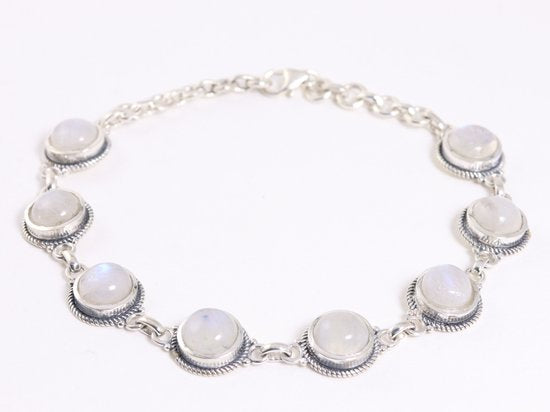 Bewerkte zilveren armband met regenboog maansteen afbeelding 1