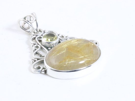 Opengewerkte zilveren hanger met gouden rutielkwarts en citrien afbeelding 2