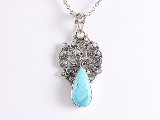 Opengewerkte zilveren hanger met Arizona turkoois aan ketting afbeelding 4