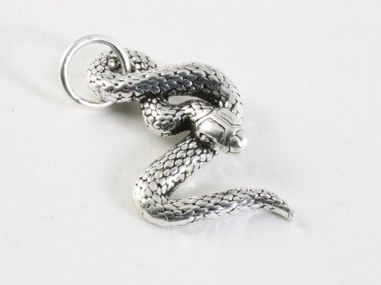 Zilveren slang hanger aan ketting afbeelding 2