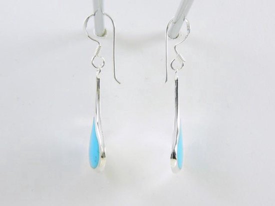 Grote zilveren druppelvormige oorbellen met blauwe turkoois afbeelding 3