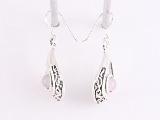 Opengewerkte zilveren oorbellen met rozenkwarts afbeelding 4