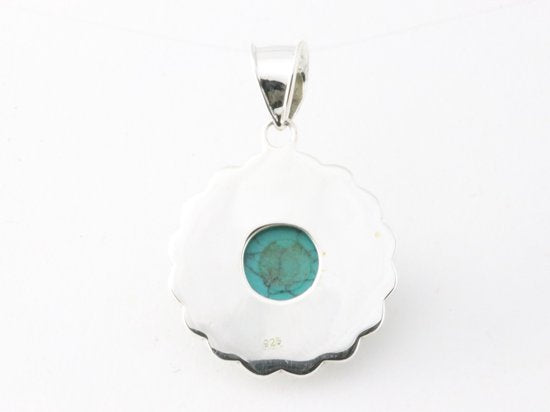 Ronde bewerkte zilveren hanger met turkoois afbeelding 3