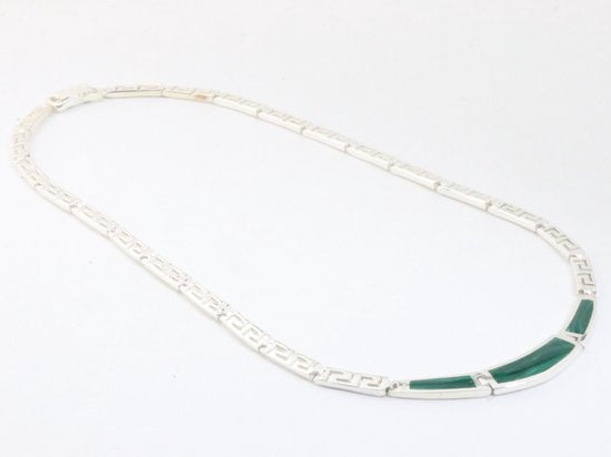 Hoogglans zilveren collier met malachiet afbeelding 2