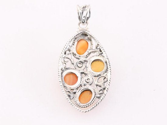 Opengewerkte zilveren hanger met carneool afbeelding 3
