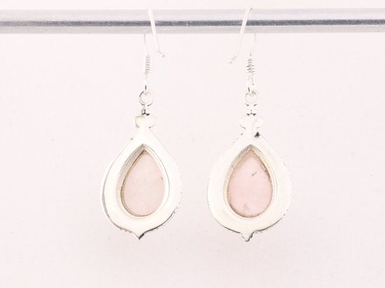 Bewerkte zilveren oorbellen met rozenkwarts afbeelding 3