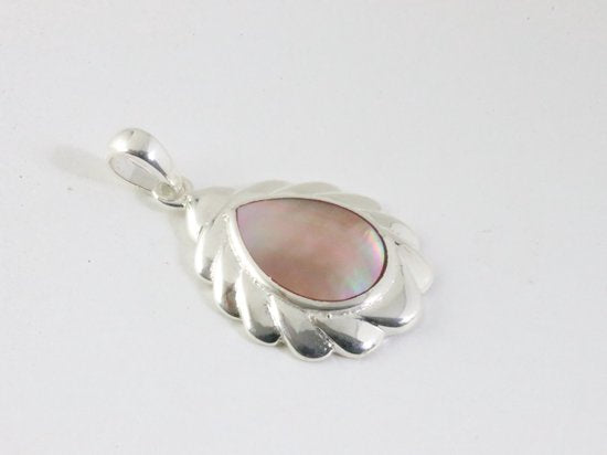 Hoogglans zilveren hanger met bruine parelmoer afbeelding 2
