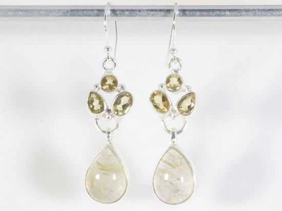 Zilveren oorbellen met gouden rutielkwarts en citrien afbeelding 3