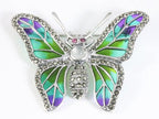 Grote zilveren vlinder broche met marcasiet, emaille, rozenkwarts en robijn afbeelding 1