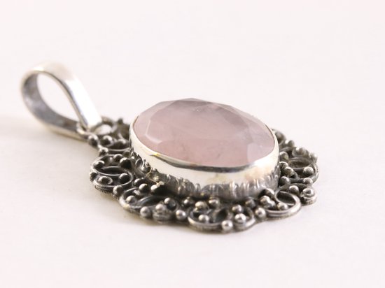 Bewerkte zilveren hanger met rozenkwarts afbeelding 2