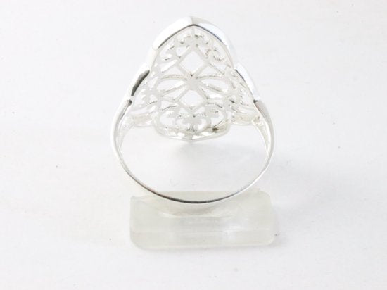 Langwerpige opengewerkte zilveren ring afbeelding 3