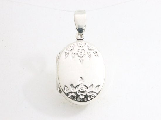 Fijn zilveren medaillon met bloemen gravering afbeelding 4