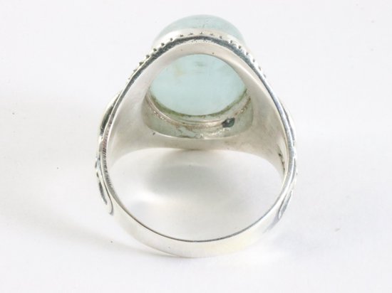 Zware bewerkte zilveren ring met aquamarijn afbeelding 3