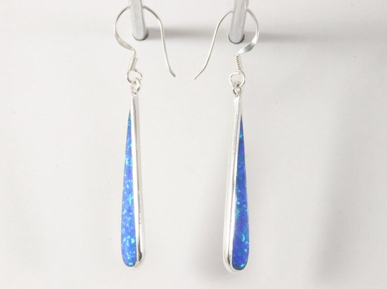 Lange druppelvormige zilveren oorbellen met Australische opaal afbeelding 2
