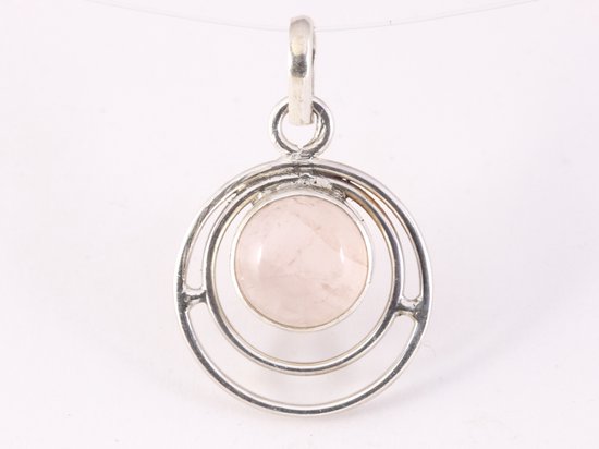 Ronde opengewerkte zilveren hanger met rozenkwarts afbeelding 4