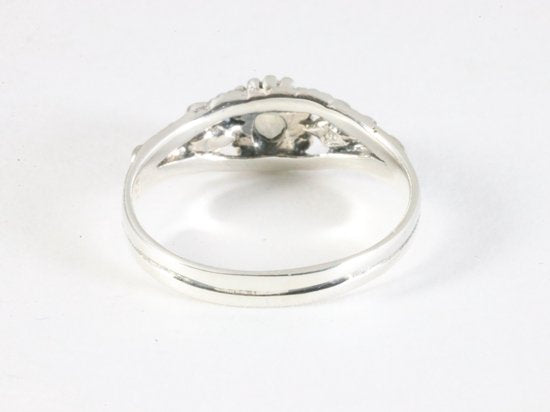 Fijne bewerkte zilveren ring met regenboog maansteen afbeelding 3