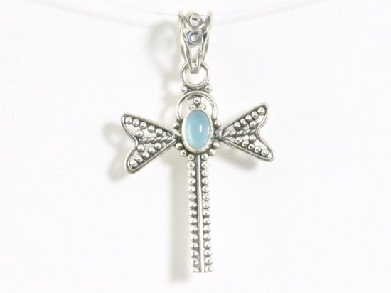 Zilveren libelle hanger met blauwe chalcedoon afbeelding 4