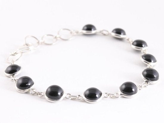 Fijne zilveren schakelarmband met onyx afbeelding 2