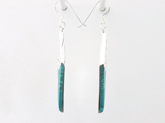 Lange opengewerkte zilveren oorbellen met chrysocolla afbeelding 2