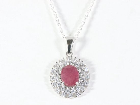 Zilveren hanger met robijn en witte topaas aan ketting afbeelding 4