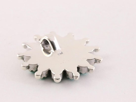 Bloemvormige zilveren hanger met groene turkoois aan ketting afbeelding 5