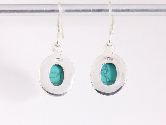 Bewerkte ovale zilveren oorbellen met turkoois afbeelding 3