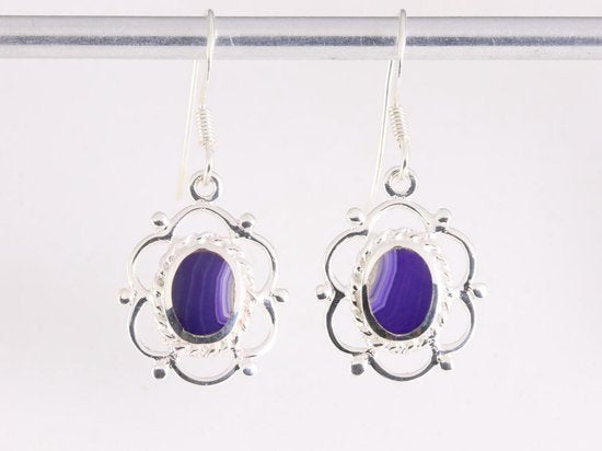 Opengewerkte zilveren oorbellen met paarse agaat afbeelding 4