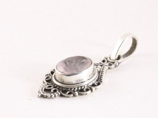 Bewerkte zilveren hanger met rozenkwarts afbeelding 2