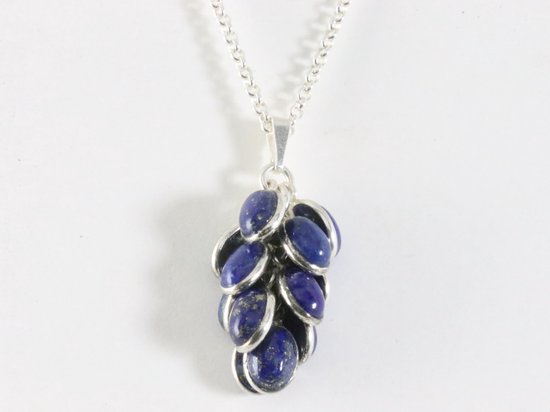 Trosvormige zilveren hanger met lapis lazuli aan jasseron ketting afbeelding 2