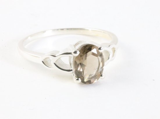 Fijne hoogglans ziveren ring met rookkwarts afbeelding 1