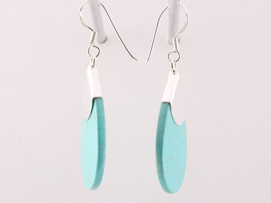 Grote druppelvormige zilveren oorbellen met groene turkoois afbeelding 2
