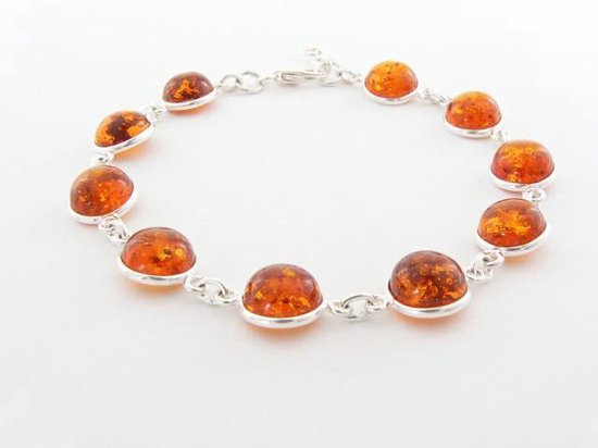 Zilveren schakelarmband met amber afbeelding 2