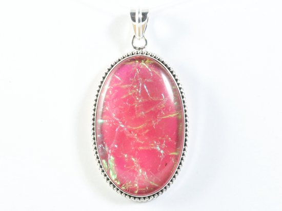 Grote ovale zilveren hanger met rode vuuropaal afbeelding 4