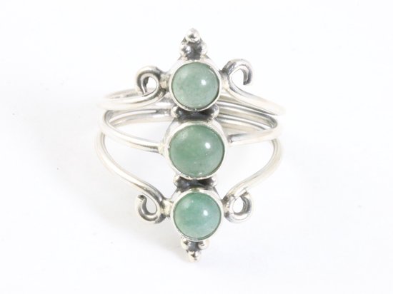 Opengewerkte zilveren ring met 3 groene aventurijn stenen afbeelding 4