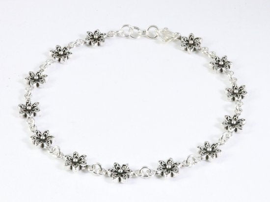 Fijne zilveren armband met bloemen afbeelding 1