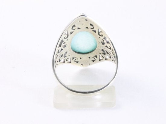 Opengewerkte zilveren ring met aqua chalcedoon afbeelding 3